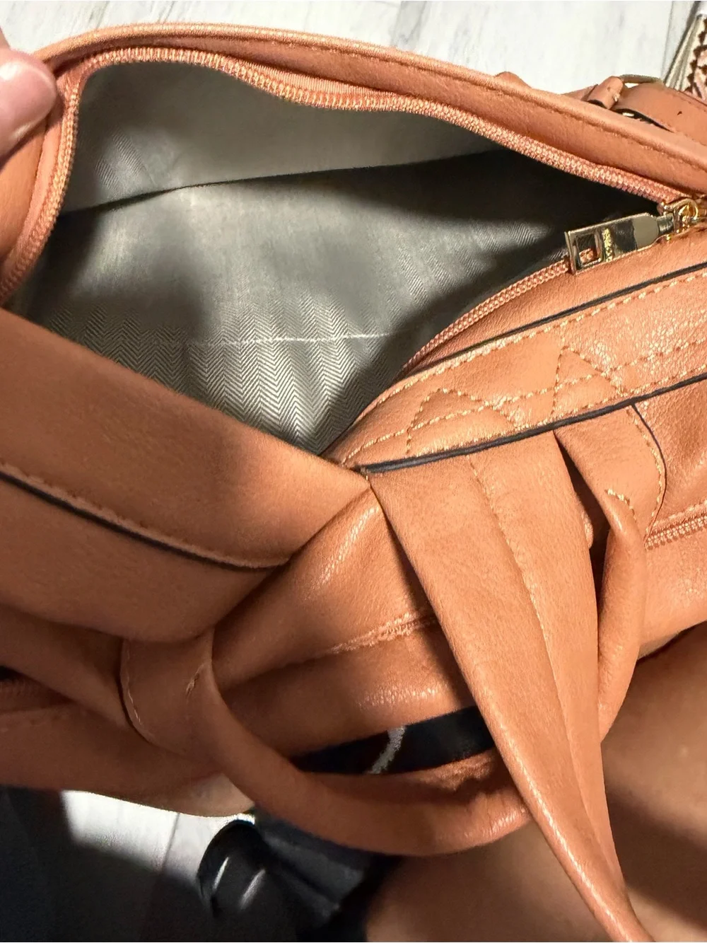 Women's Tan Faux-Leather Backpack with Front Zip Pocket